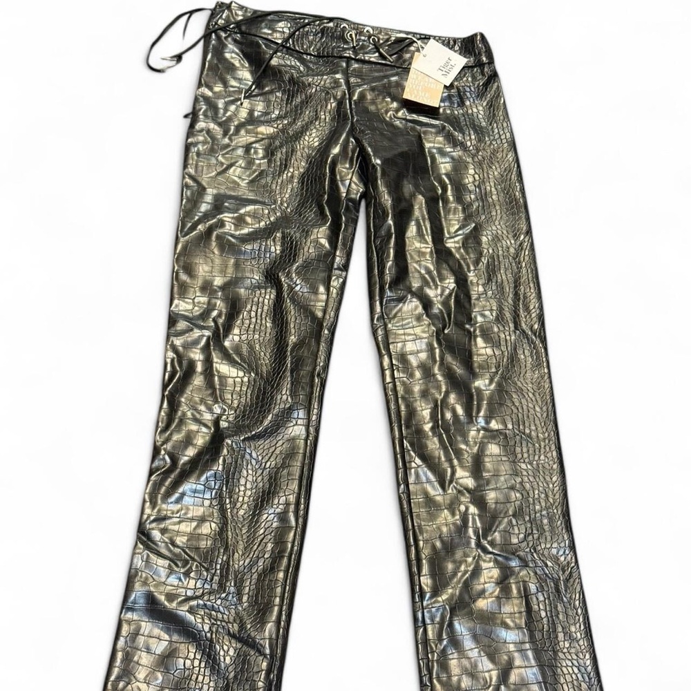 Tiger Mist Metallic Croc-Embossed Straight Leg Pants
